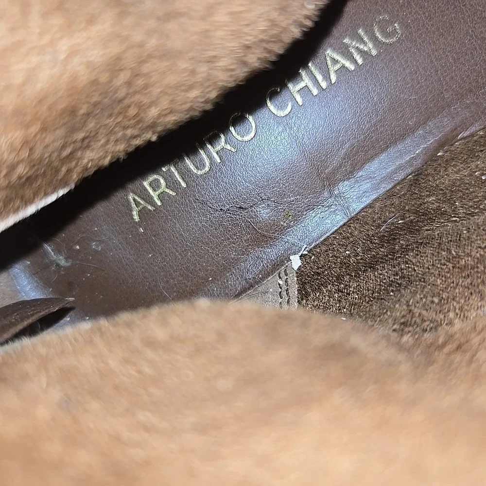 ARTURO CHIANG Women's Size 6 Brown Leather Tall Riding Boots Brass Buttons‎ GUC